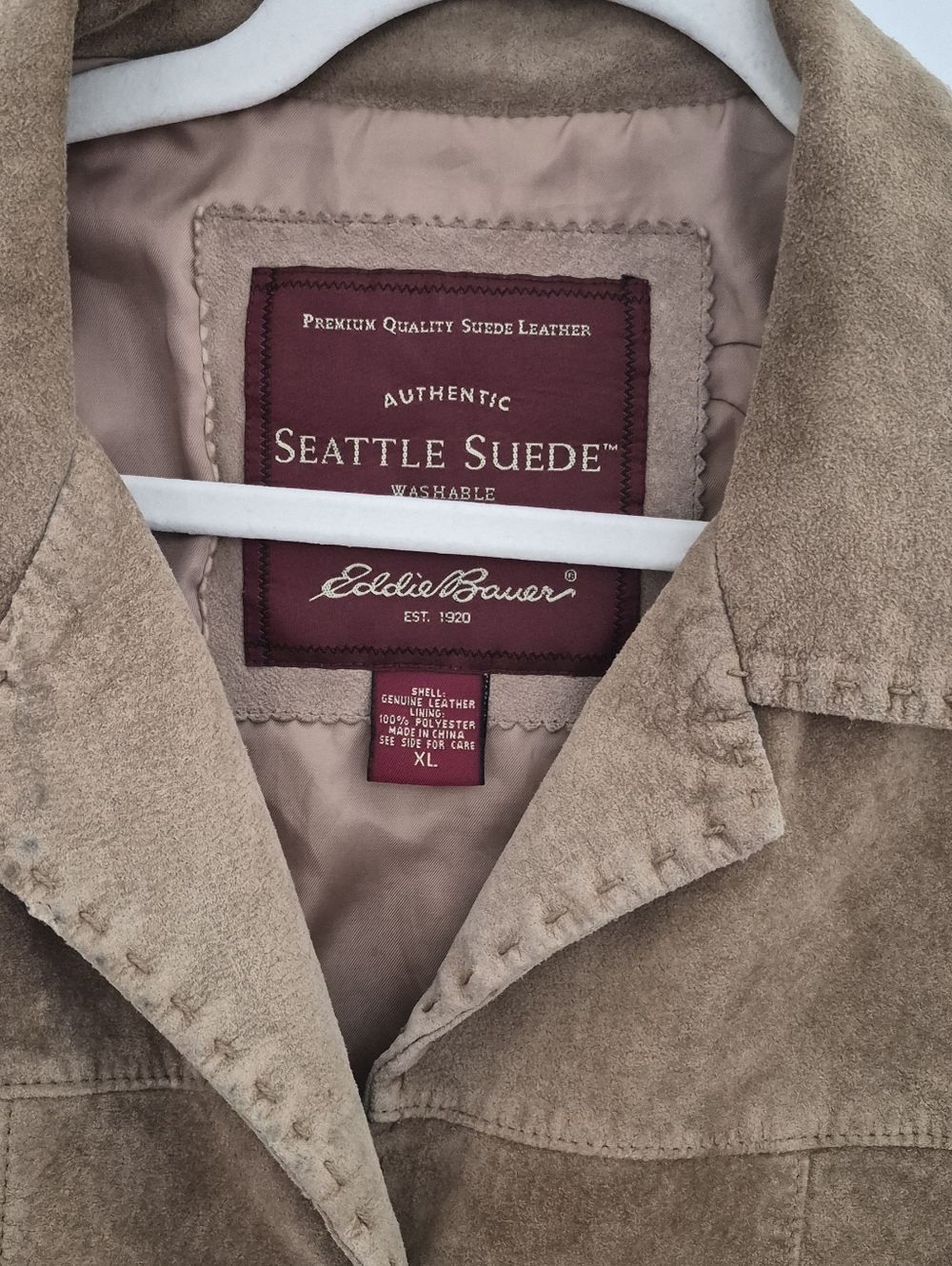 Vintage 1980s Eddie Bauer Suede Leather Jacket, XL Western Style, Latte Brown - Picture 12 of 13